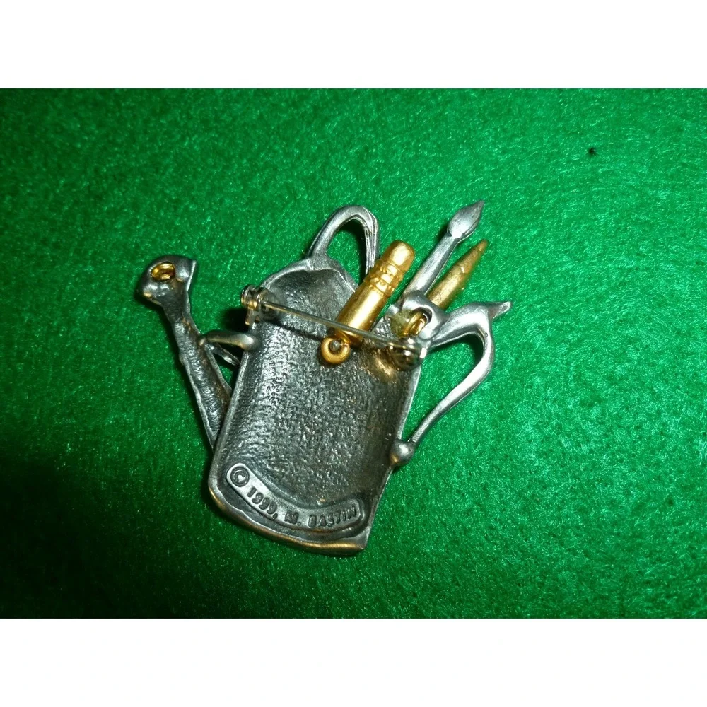 Marjolein Bastin 1999 Watering Can Art Tools Pewter Brooch Pin Vintage MB Signed